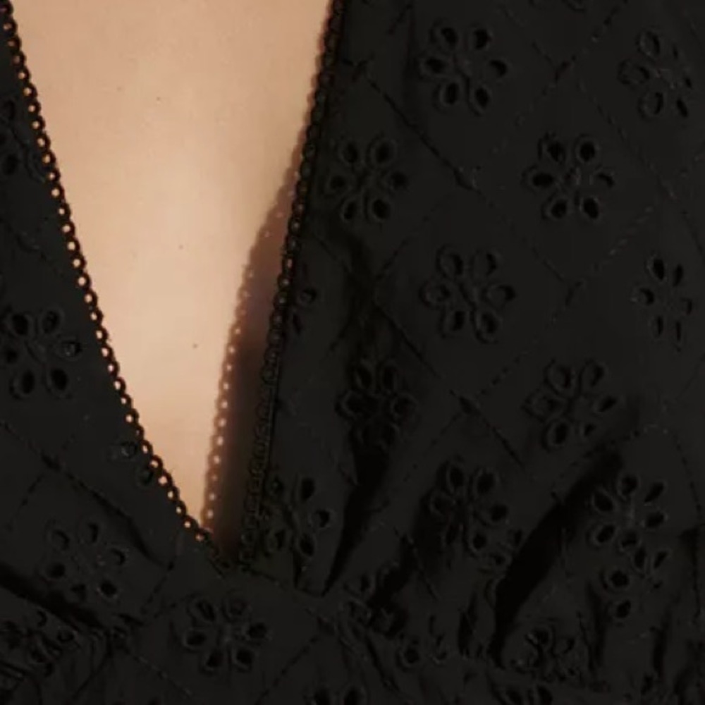 NWT Zara Black CUTWORK EMBROIDERY DRESS - Eyelet and Open Back, V Neck Sz Med - Picture 9 of 11